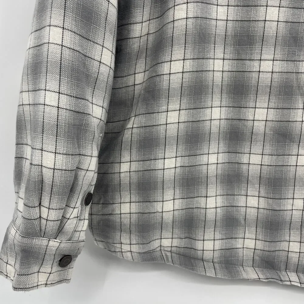 WRANGLER Mens Fleece Lined Shacket Size 2X Plaid Long Sleeve Button Front Grey